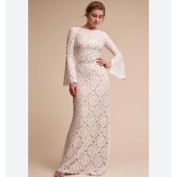 BHLDN Foster Ivory Lace Long Sleeve Maxi Dress Bridal Wedding Formal Gown US 6 - Picture 1 of 16